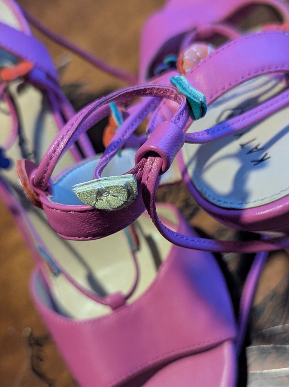 Bright Pink Lace-Up Women’s Heels With Fruit Accents - Picture 4 of 9